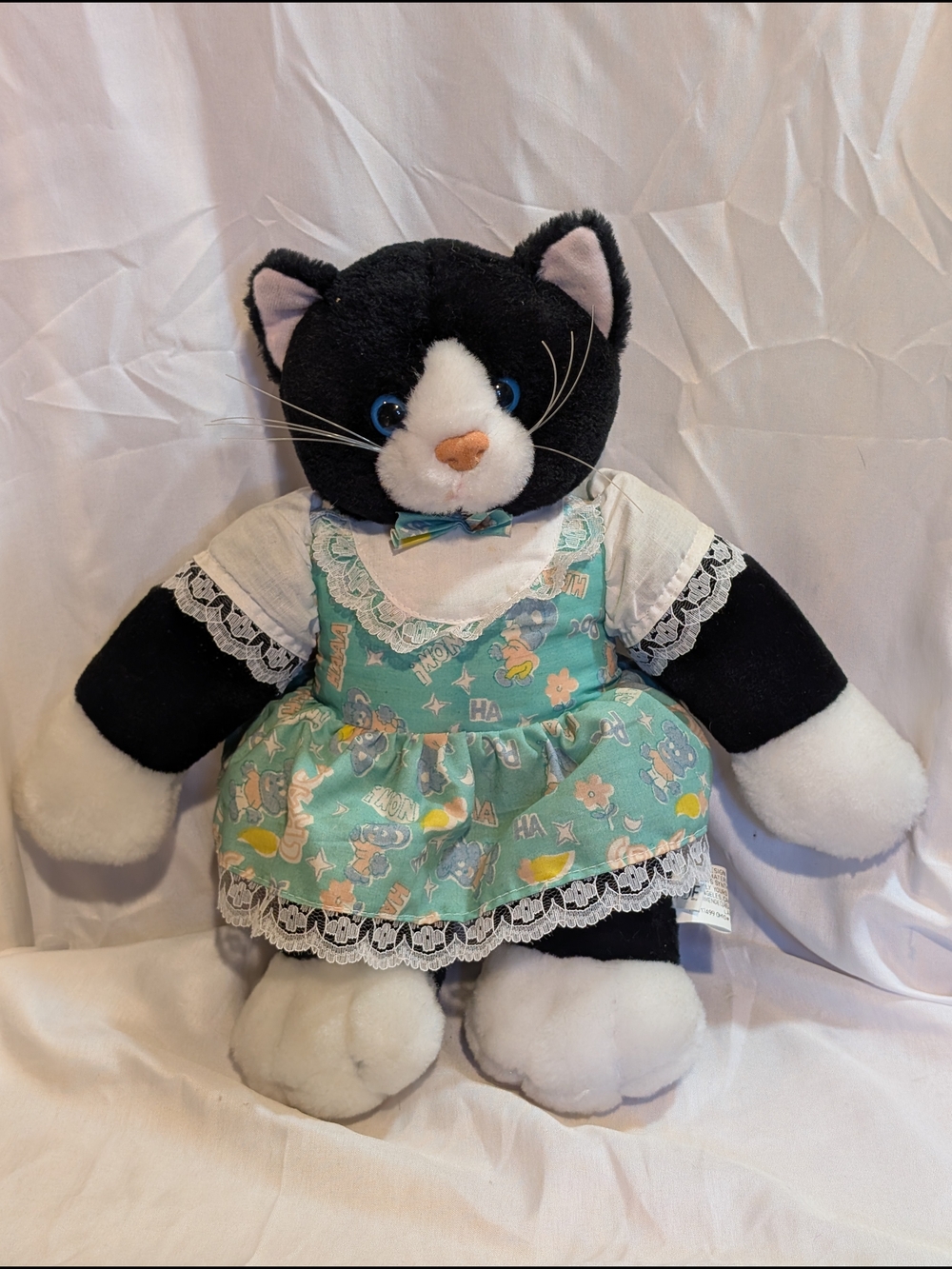 Vintage Kellytoy Lovingly Yours Tuxedo Cat Plush Black White Dressed 90s